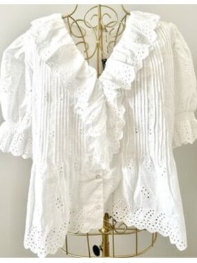ROMANTIC COTTAGE-CORE LACE BLOUSE WHITE LARGE NEW